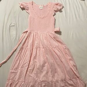 Pink Maxi Dress with Ruffle Sleeves and Tie Waist